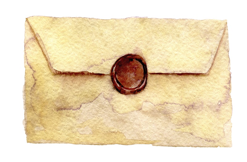 watercolor sketch of the envelope of a letter on a white background